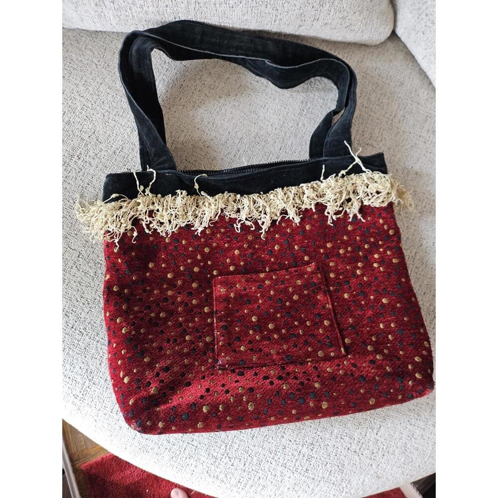 Salty Bags Maroon Large Slim Tote Medium Purse Shoulder Bag Polka Dots Zip Red